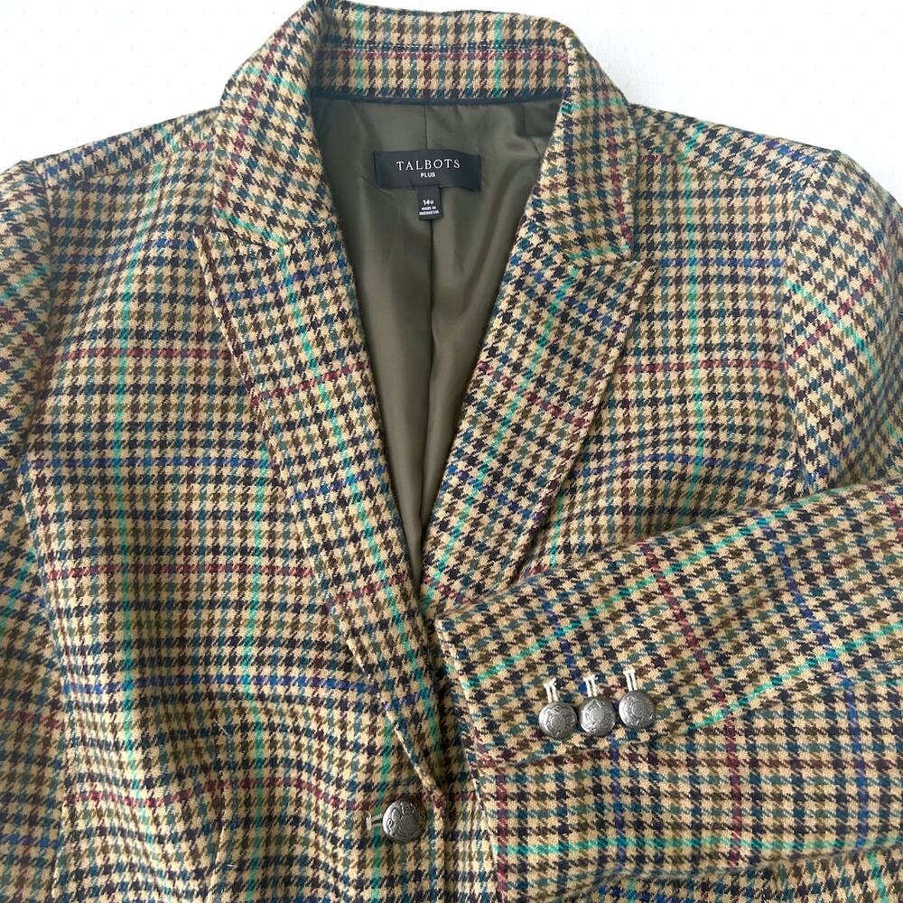 Vintage Talbots Wool Plaid Tweed Blazer Light Academia Classic Heritage 14 W - Picture 6 of 11